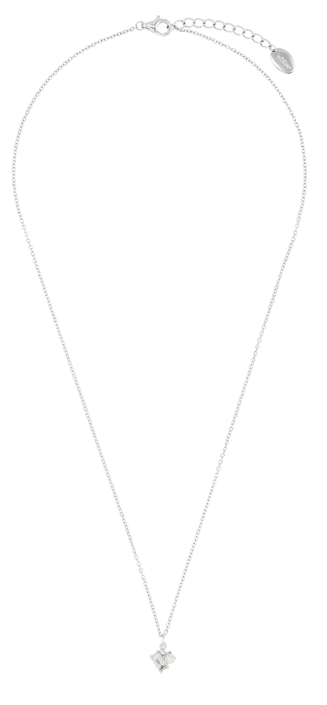 s.Oliver Damen Halskette 2039696 Silber 925 synth. Zirkonia, Süßwasserzuchtperle 