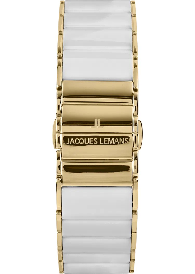 Jacques Lemans Damen Armbanduhr Dublin 1-2214D Edelstahl IP Gold Keramik weiß