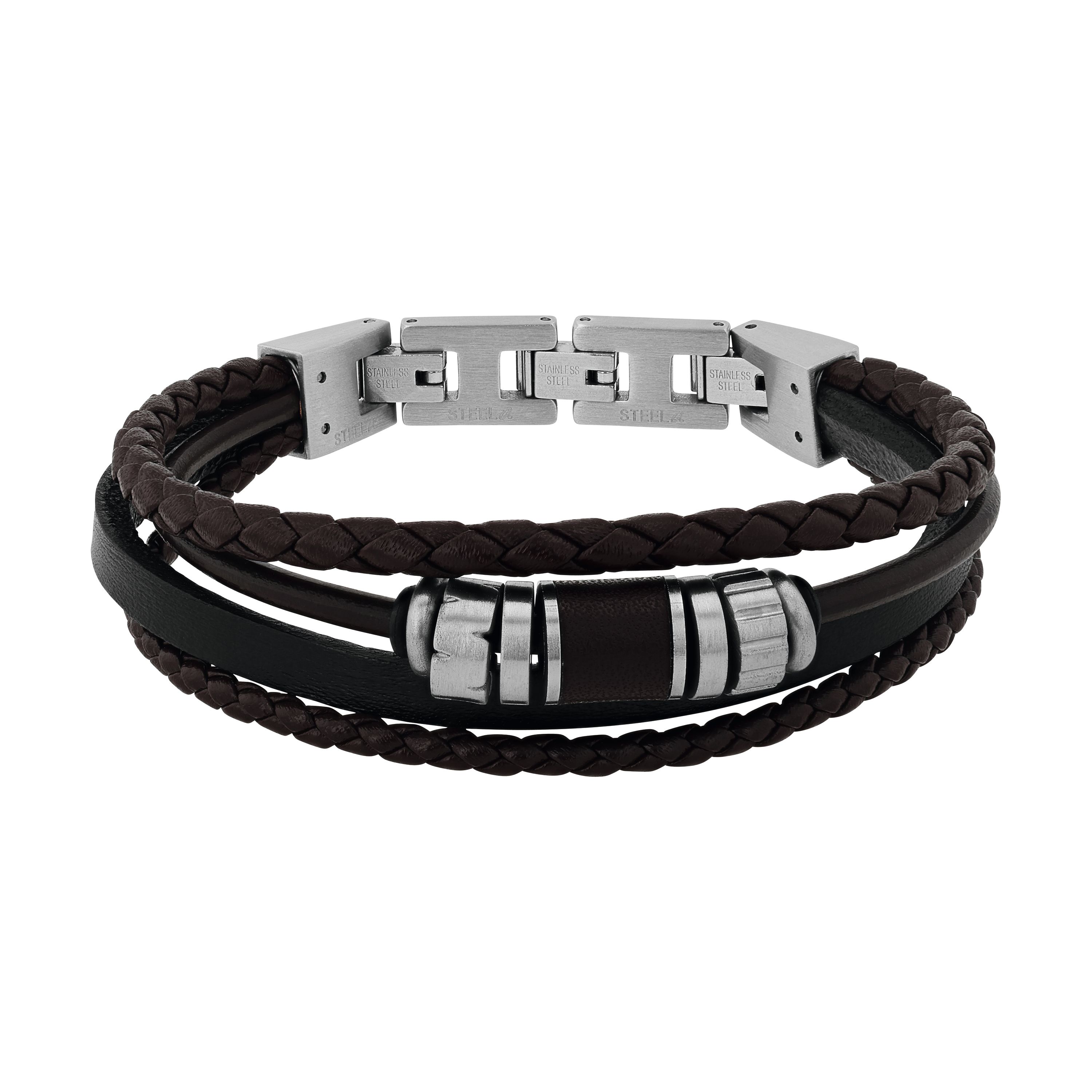 Tom Tailor Herren Armband 2101414 Leder braun mit Edelstahl-Beads