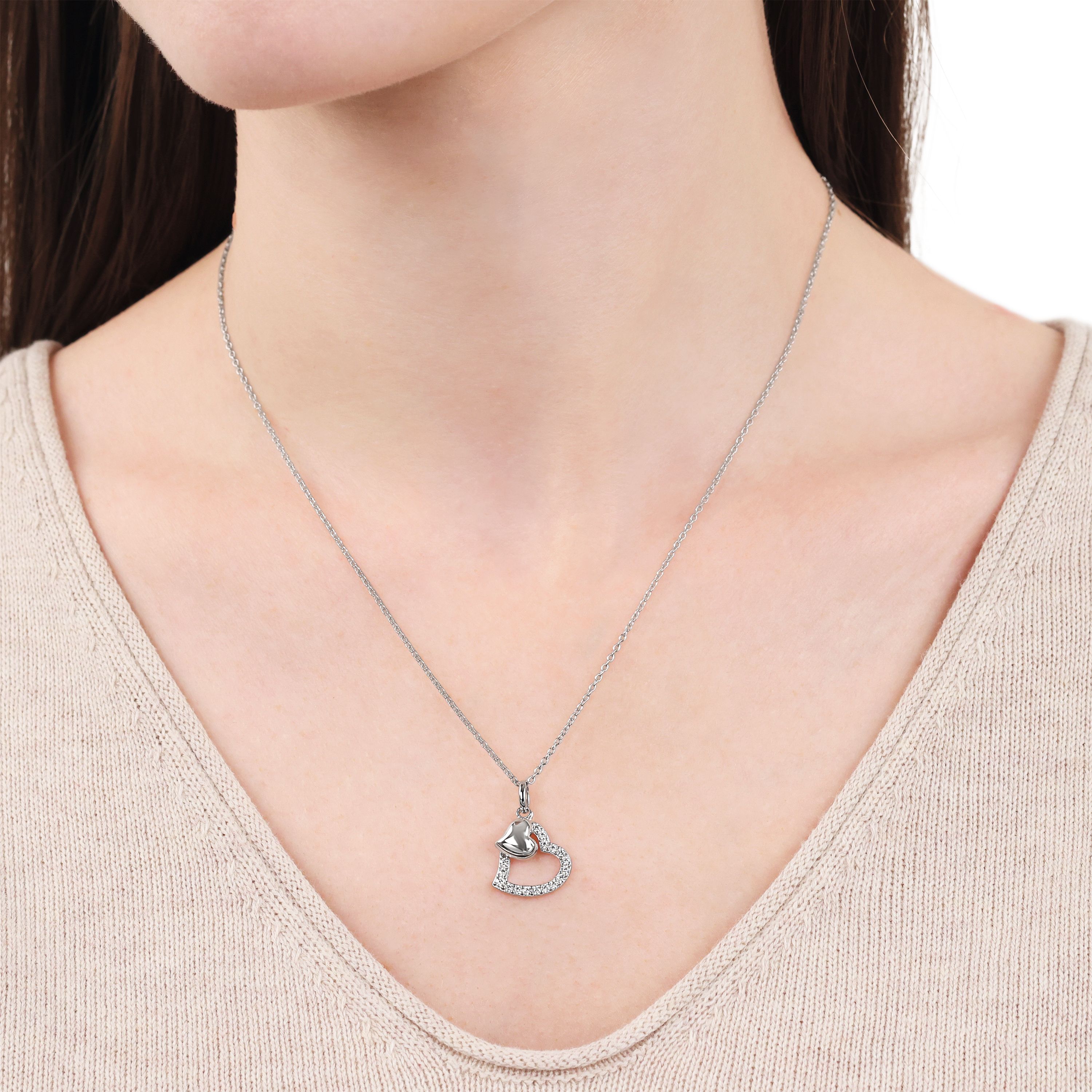 Tom Tailor Damen Halskette 2101277 mit Herz-Anhänger Silber 925 synth. Zirkonia