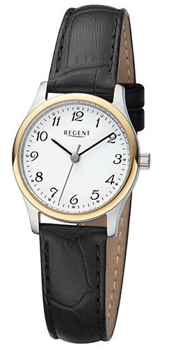 Regent Damen Armbanduhr F-1250 Edelstahl bicolor Lederband