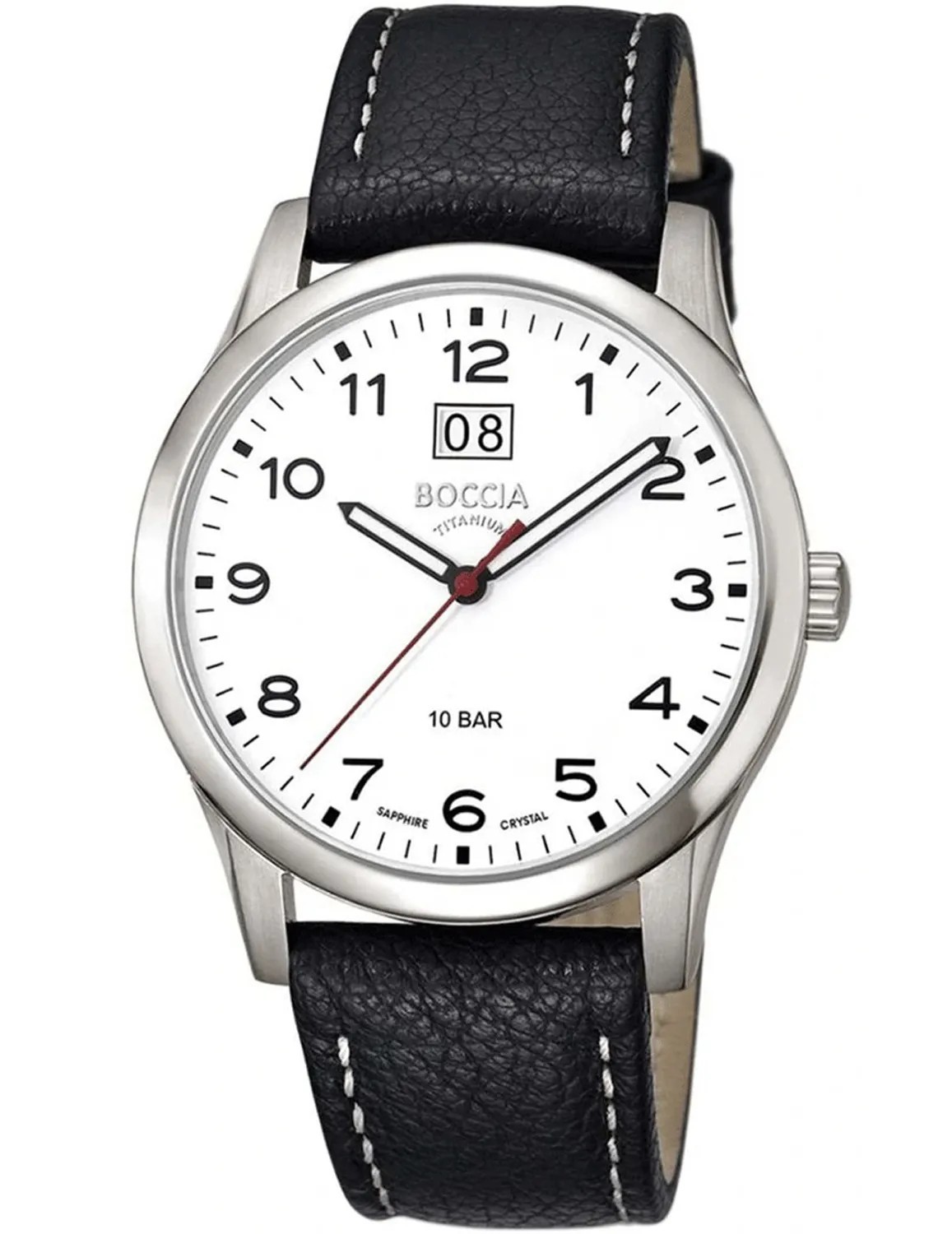 Boccia Herren Armbanduhr Classic 3580-05 Titan Lederband schwarz