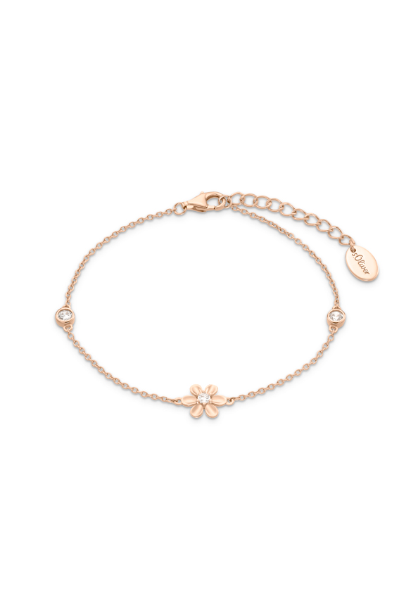 s.Oliver Damen Armband 2035513 mit Blume Zirkonia Silber rosévergoldet