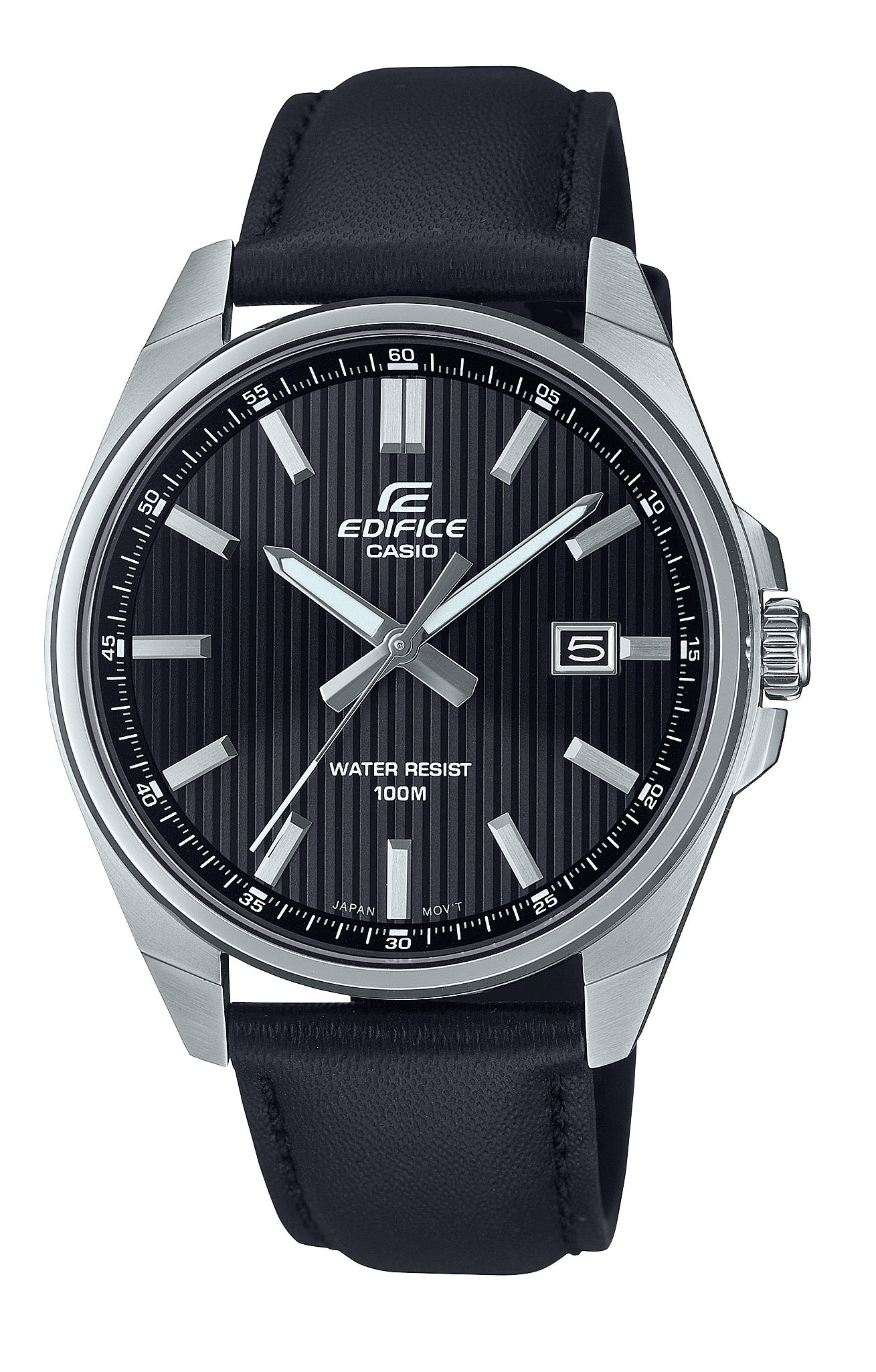 Casio Herren Armbanduhr Edifice EFV-150L-1AVUEF Edelstahl mit Lederband schwarz
