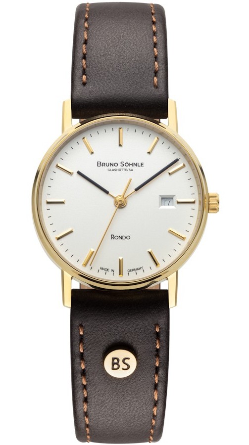 Bruno Söhnle Damen Armbanduhr 17-33106-241 Rondo Edelstahl gold IP Lederband dunkelbraun