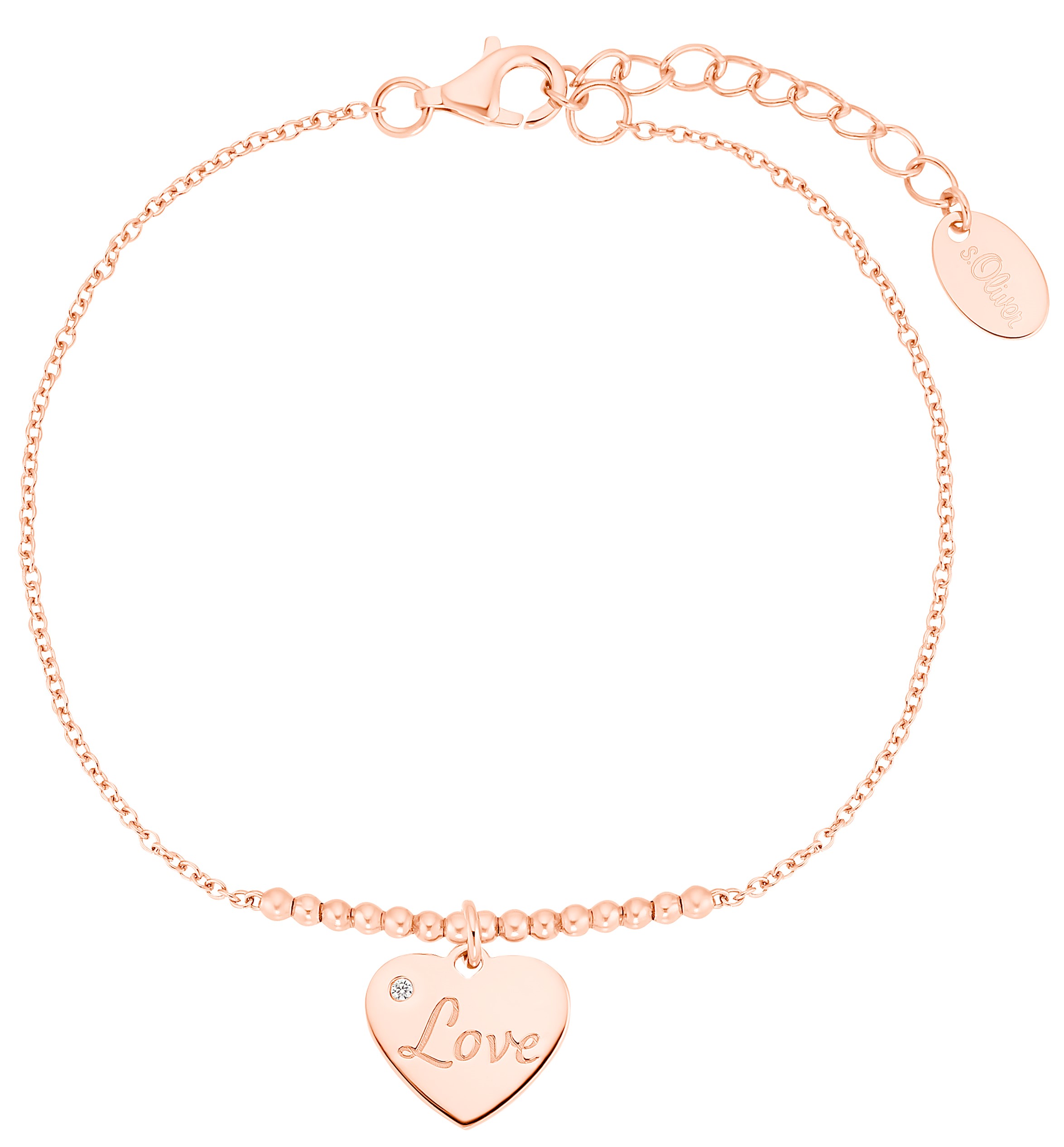 s.Oliver Damen Armband SO PURE 2031419 Herz Love Silber rosévergoldet Zirkonia
