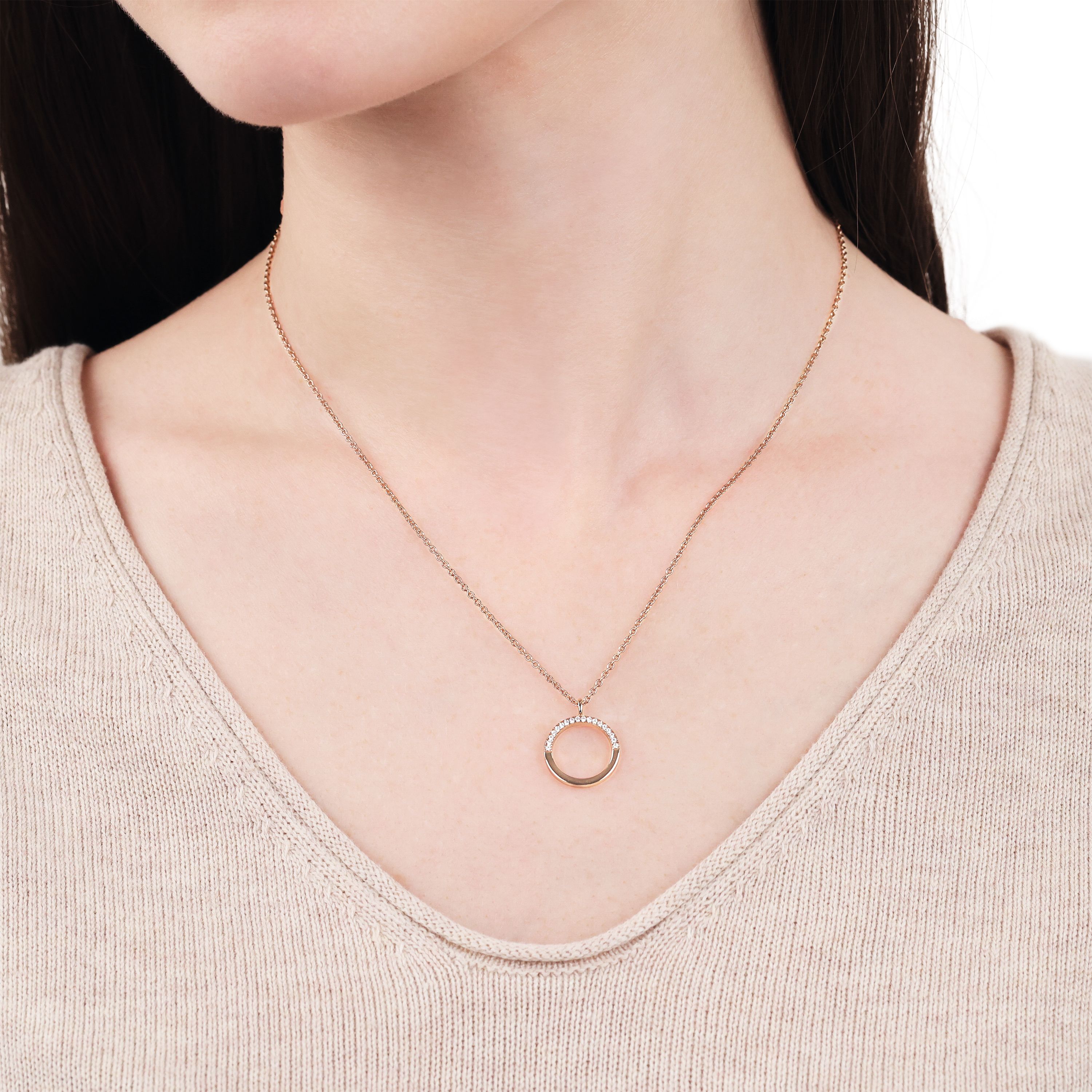 Tom Tailor Damen Halskette 2101280 mit Anhänger Kreis Silber 925 rosévergoldet synth. Zirkonia