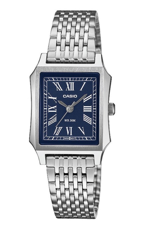 Casio Damen Armbanduhr LTP-B190D-2BVER analog Edelstahl rechteckiges Zifferblatt dunkelblau