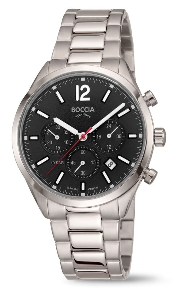 Boccia Herren Armbanduhr Chronograph 3732-01 Reintitan mit schwarzem Zifferblatt