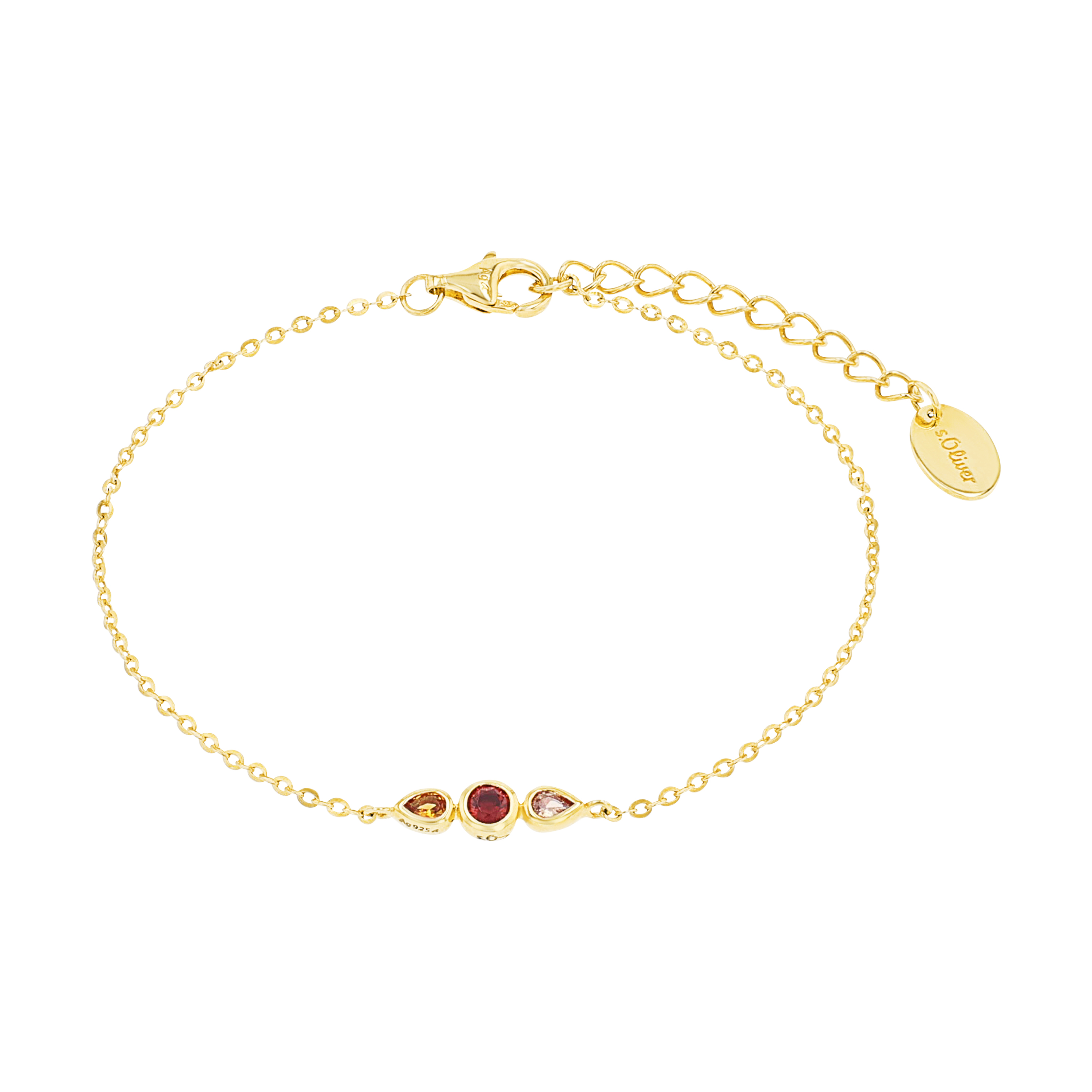 s.Oliver Damen Armband 2038823 Silber 925 vergoldet synth. Zirkonia rot orange