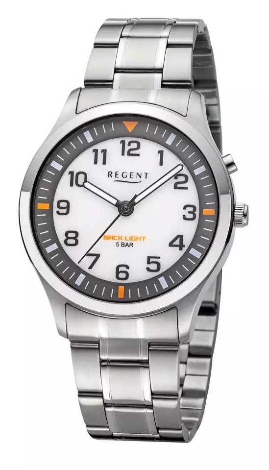 Regent Herren Armbanduhr F-1609 Edelstahl mit Beleuchtung