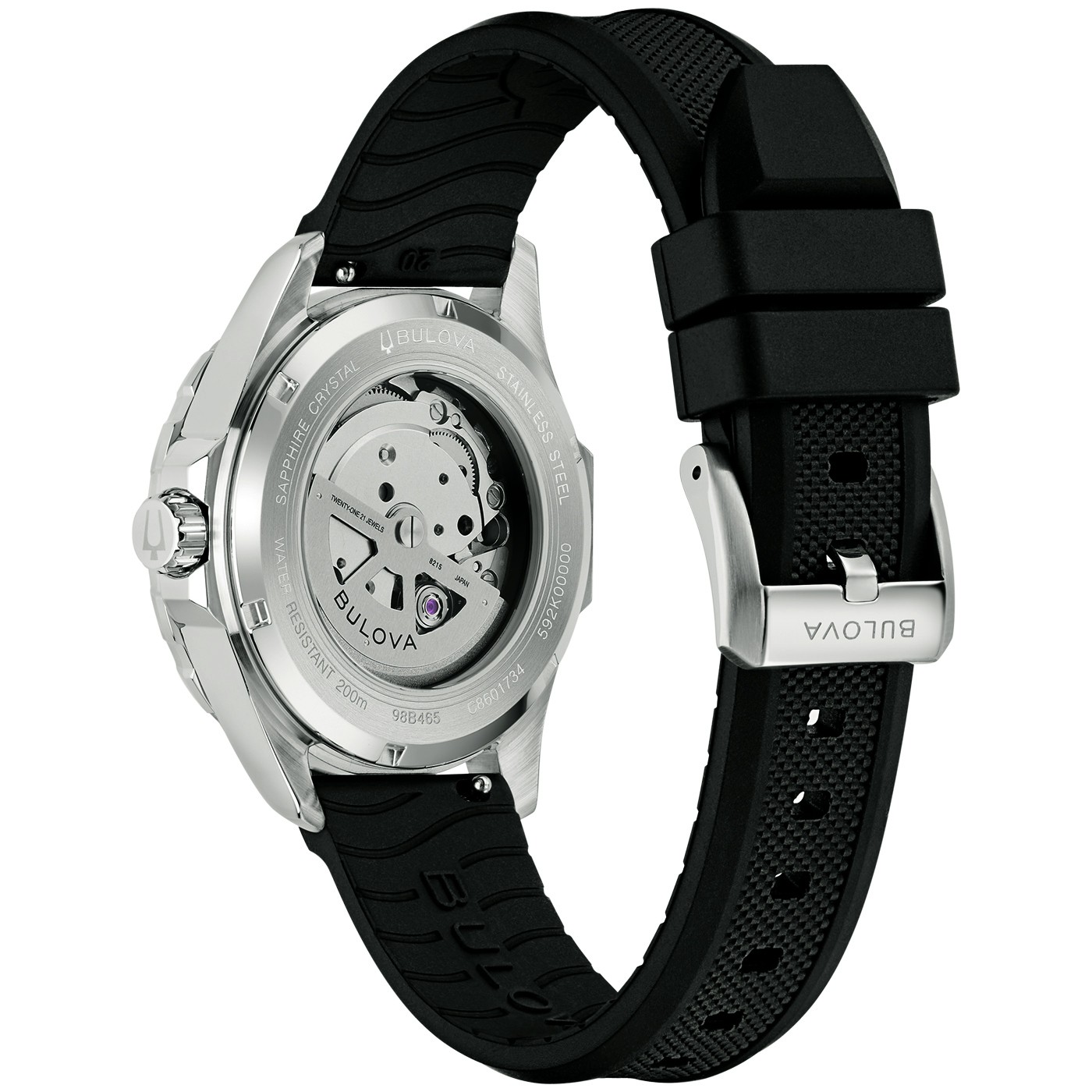 Bulova Herren Armbanduhr Marine Star 98B465 Automatik Edelstahl PU-Band schwarz