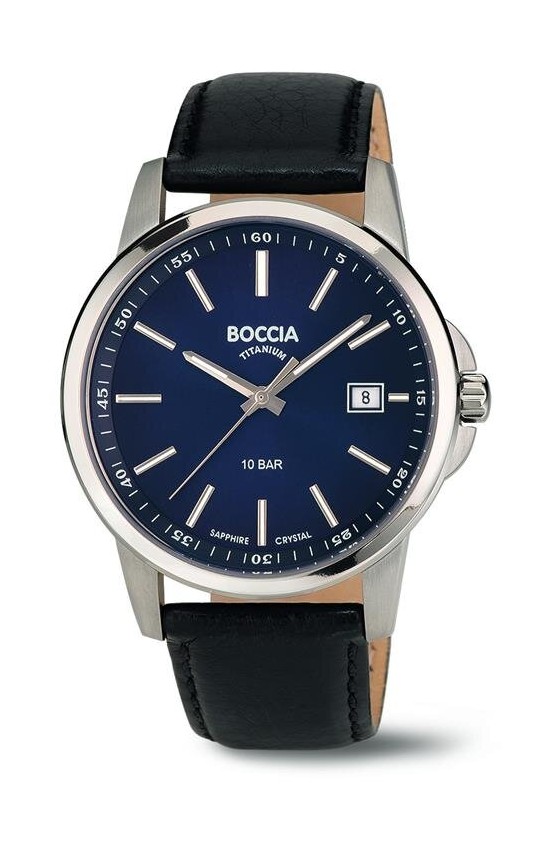 Boccia Herren Armbanduhr Classic 3633-01 Titan Lederband schwarz