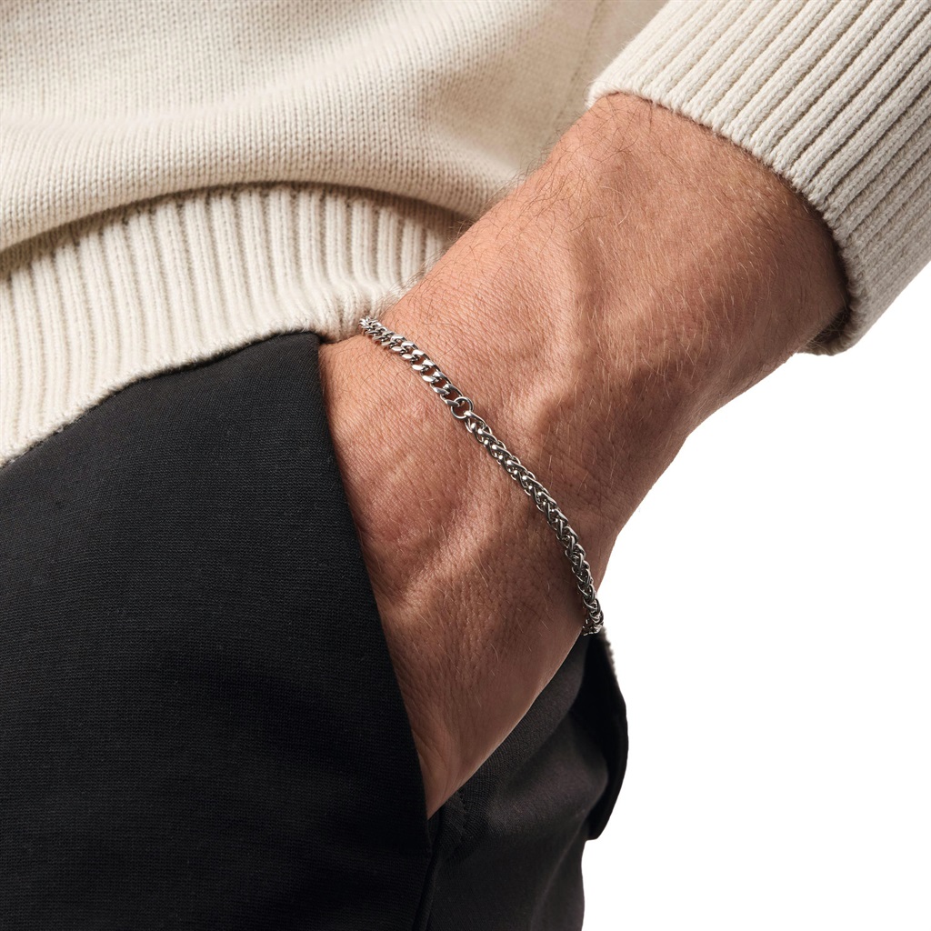 Tom Tailor Herren Armband 2101847 Edelstahl mit Flachpanzer- und Zopfgliederung 