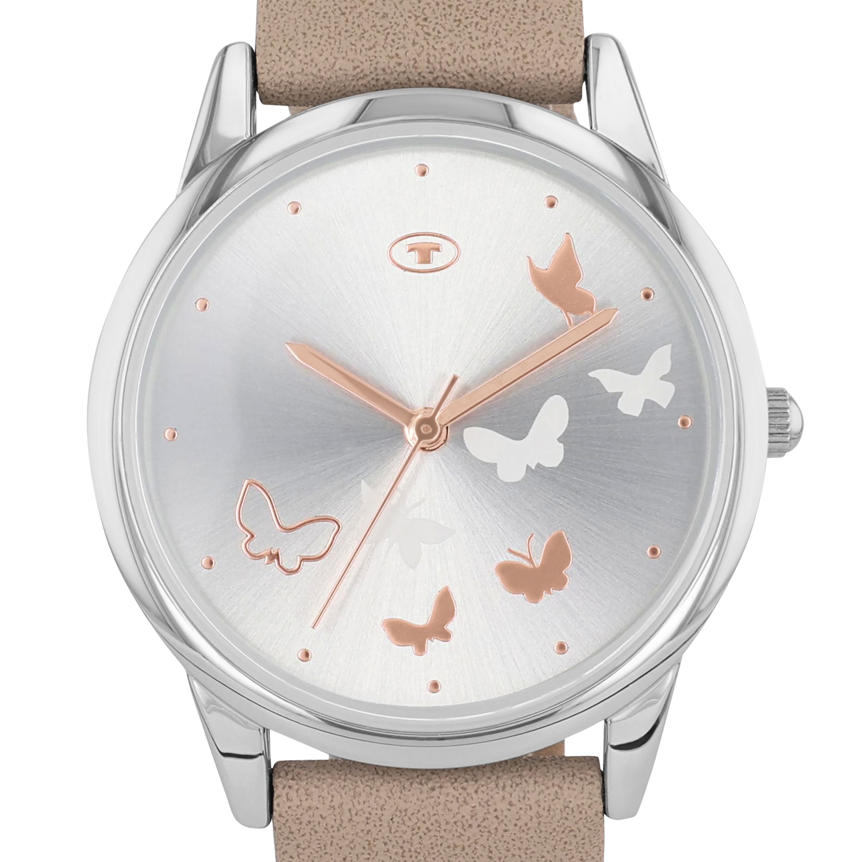Tom Tailor Damen Armbanduhr 2100721 Schmetterlingmotiv Kunstlederband beige