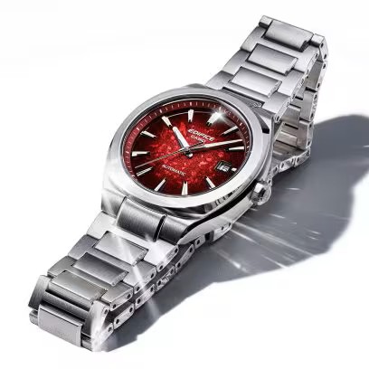 Casio Herren Armbanduhr Edifice EFK-200D-4AER Automatik Edelstahl dunkelrotes Zifferblatt