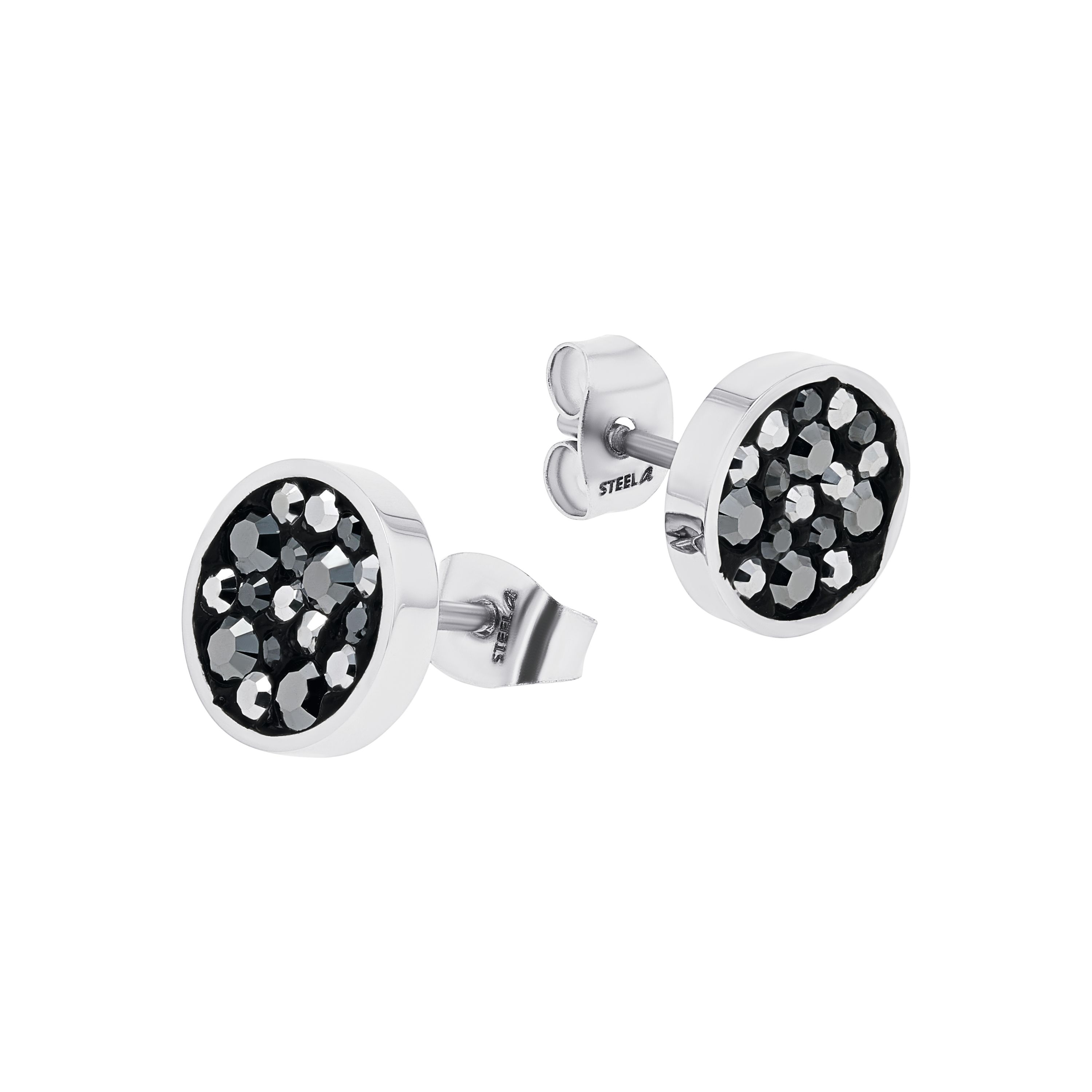 Tom Tailor Damen Ohrstecker 2101403 Edelstahl mit schwarzen und grauen synth. Kristallglas-Steinen