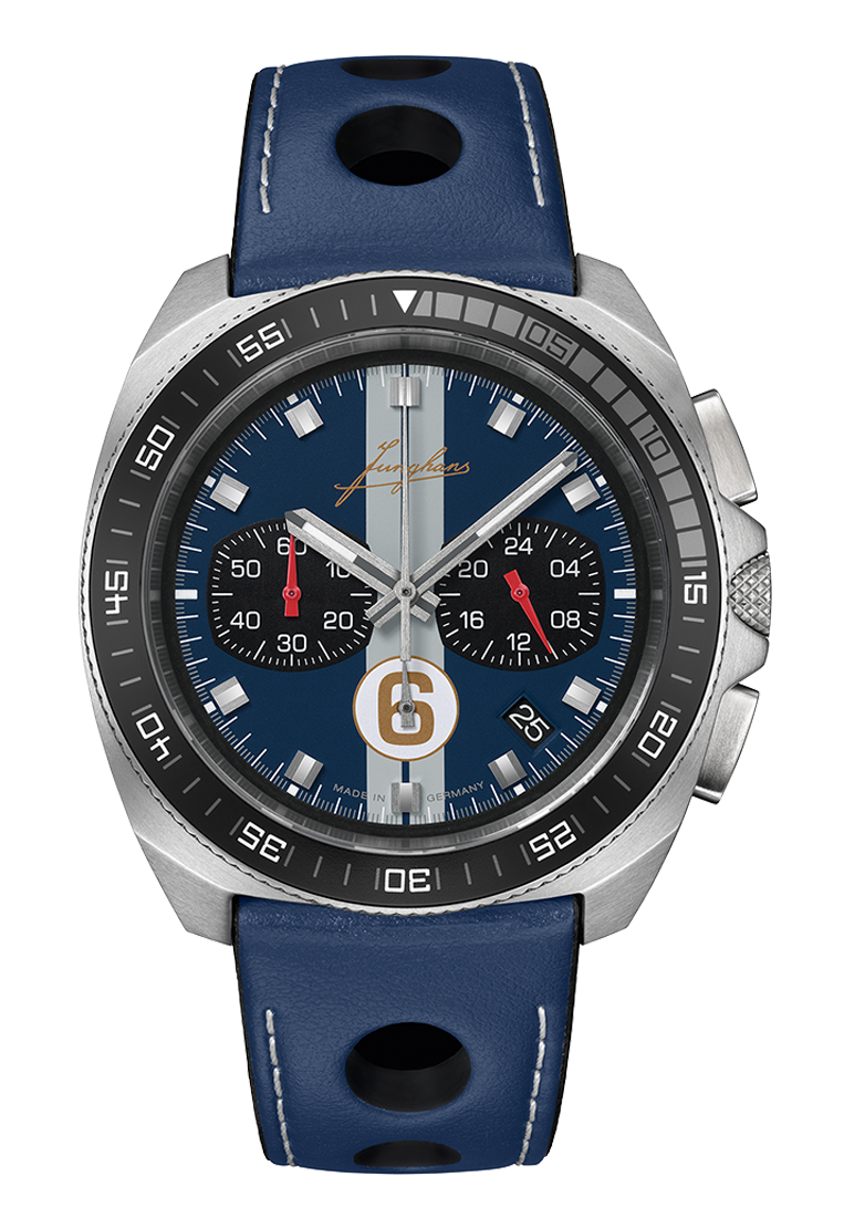 Junghans Herren Armbanduhr 1972 Chronoscope 041/4577.00 Sports Edition 2025 mit Lederband blau