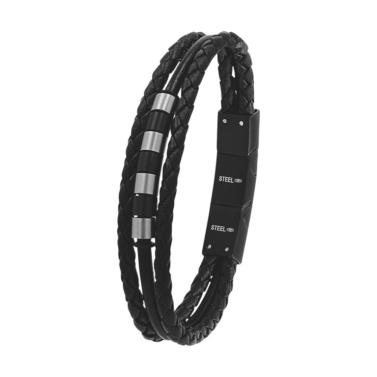 Tom Tailor Jungen Armband 2100612 Leder schwarz und Edelstahl