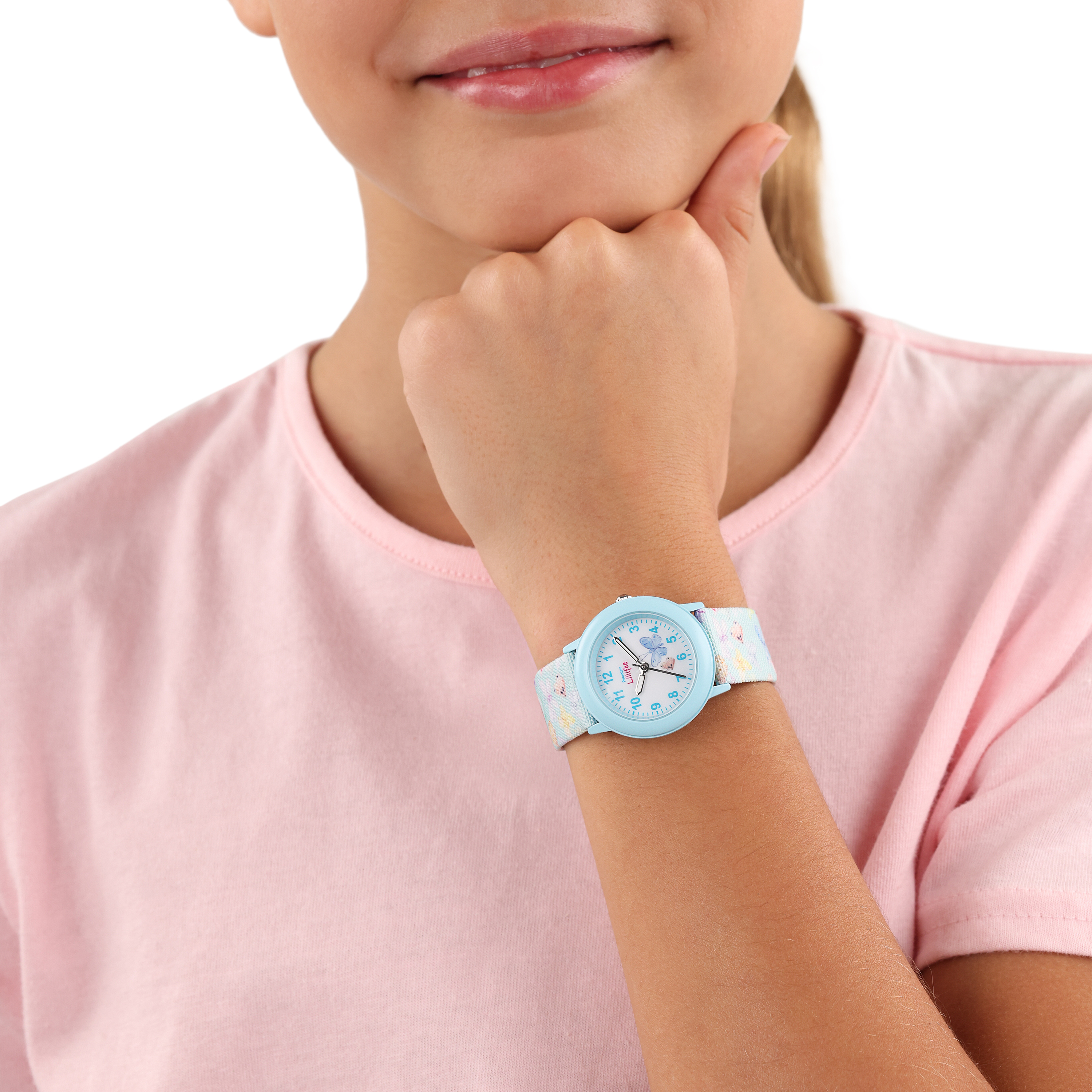 Prinzessin Lillifee Mädchen Armbanduhr 2037732 Textilband Schmetterlinge hellblau