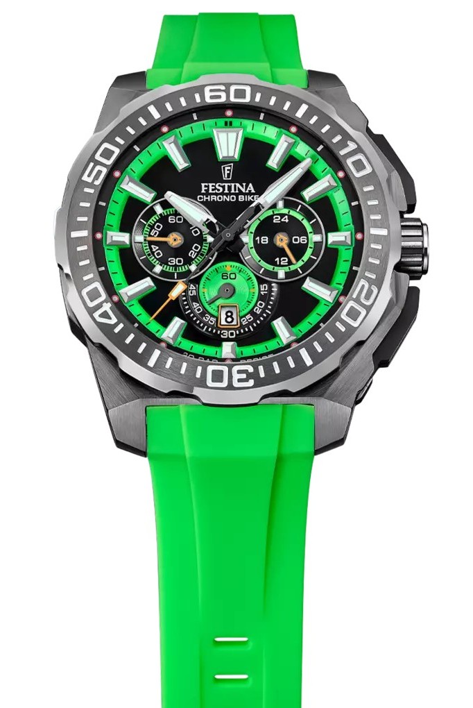 Festina Herren Armbanduhr Chrono Bike F20725/3 Edelstahl Silikonarmband grün