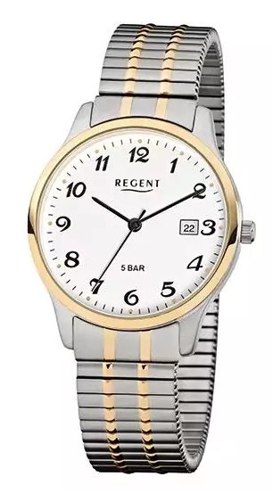 Regent Herren Armbanduhr F-877 Edelstahl Zugband bicolor