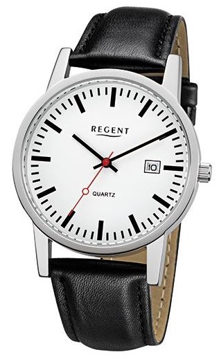 Regent Herren Armbanduhr F-1027 Edelstahl Lederband schwarz