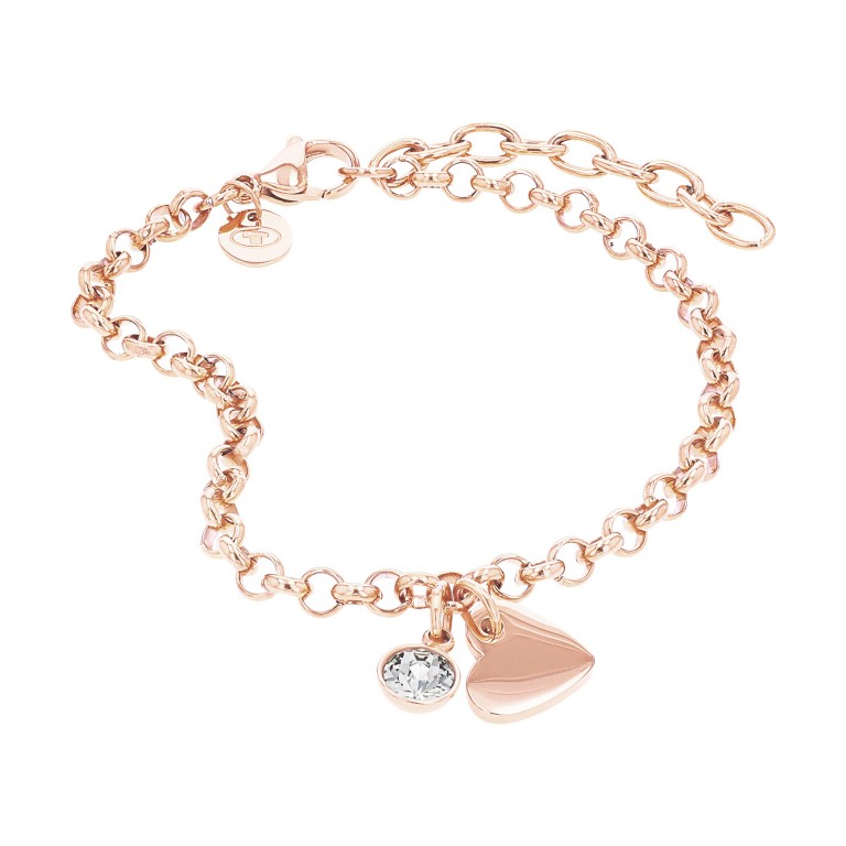 Tom Tailor Damen Armband 2100672 roségoldplattierter Edelstahl Erbsgliederung mit Anhänger Herz und synth. Zirkonia