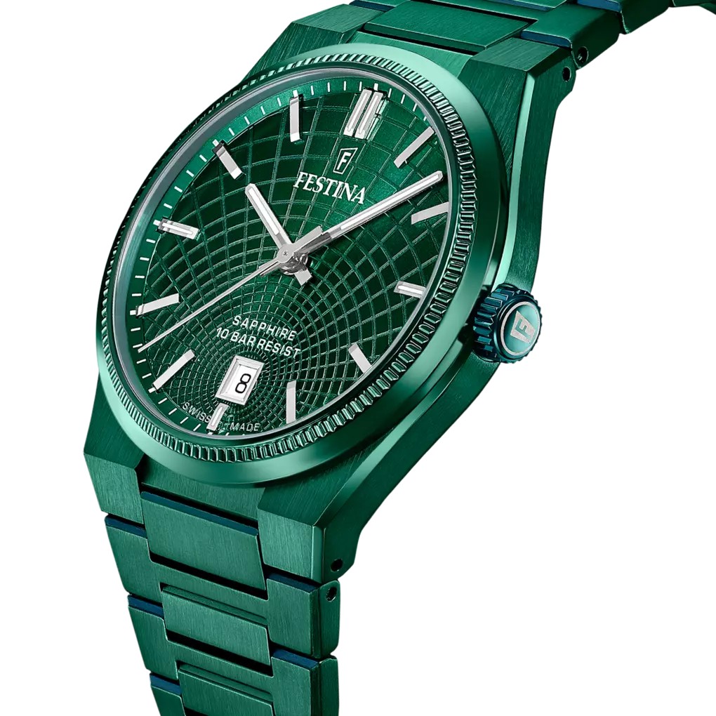 Festina Herren Armbanduhr "Swiss Made" Rivé F20079/1 Edelstahl  dunkelgrün IP