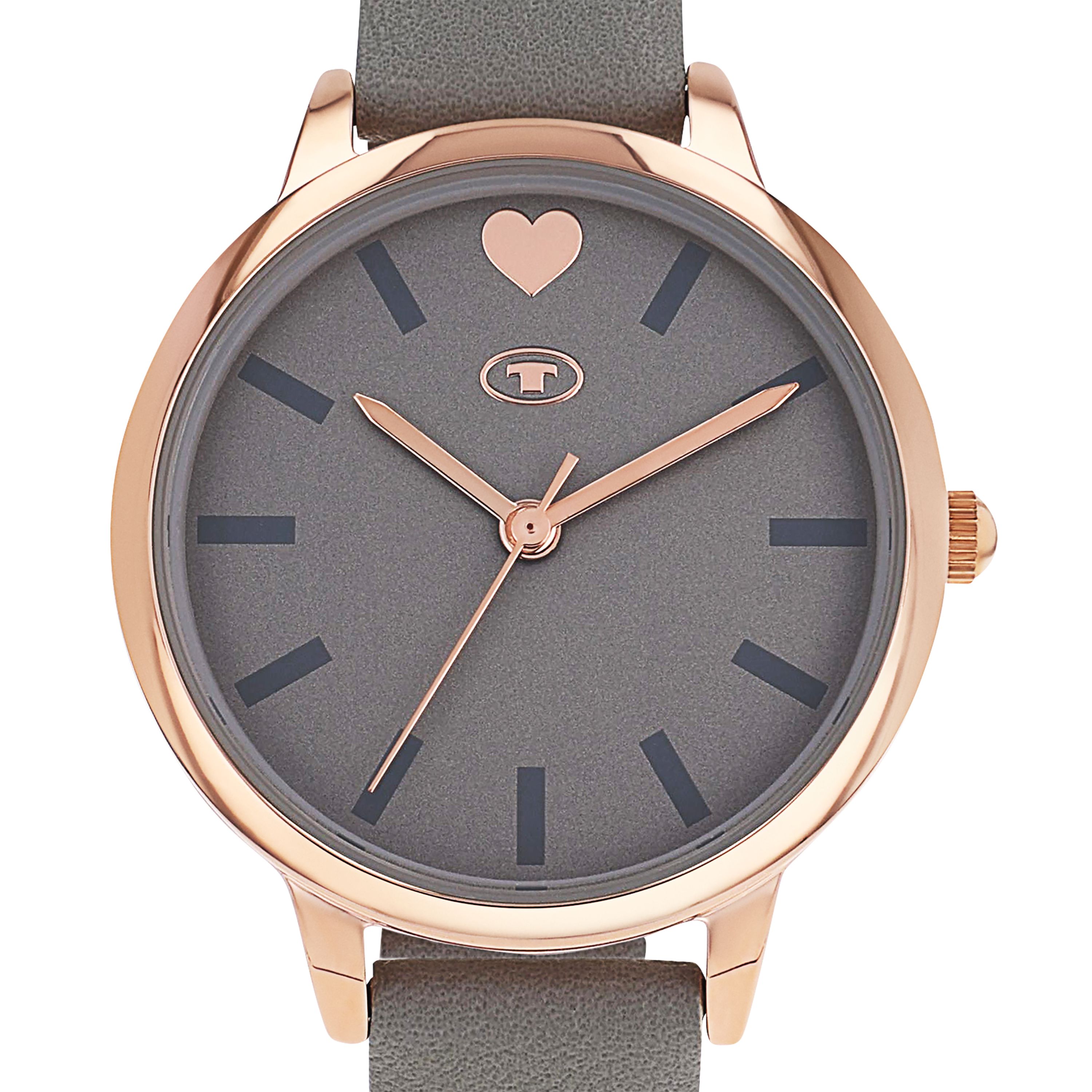 Tom Tailor Mädchen Armbanduhr 2100732 Roségold IP Kunstlederband grau