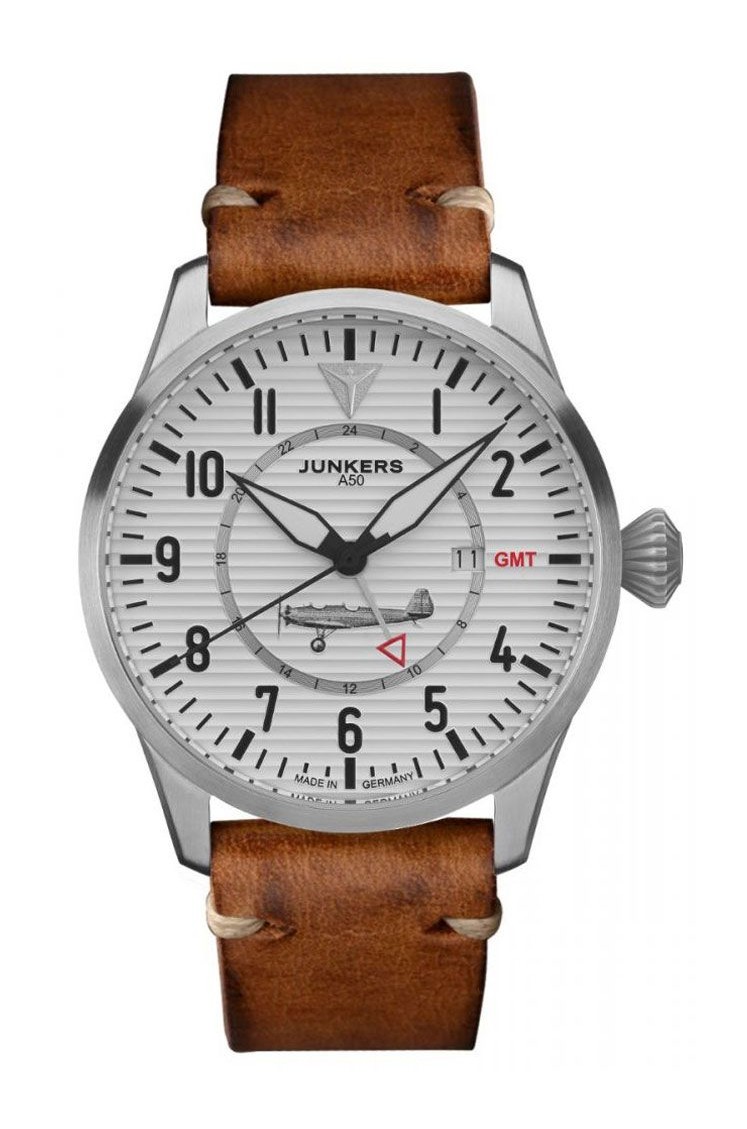 Junkers Herren Armbanduhr A50 Sonderedition 9.53.02.03 Flieger GMT Lederband braun 