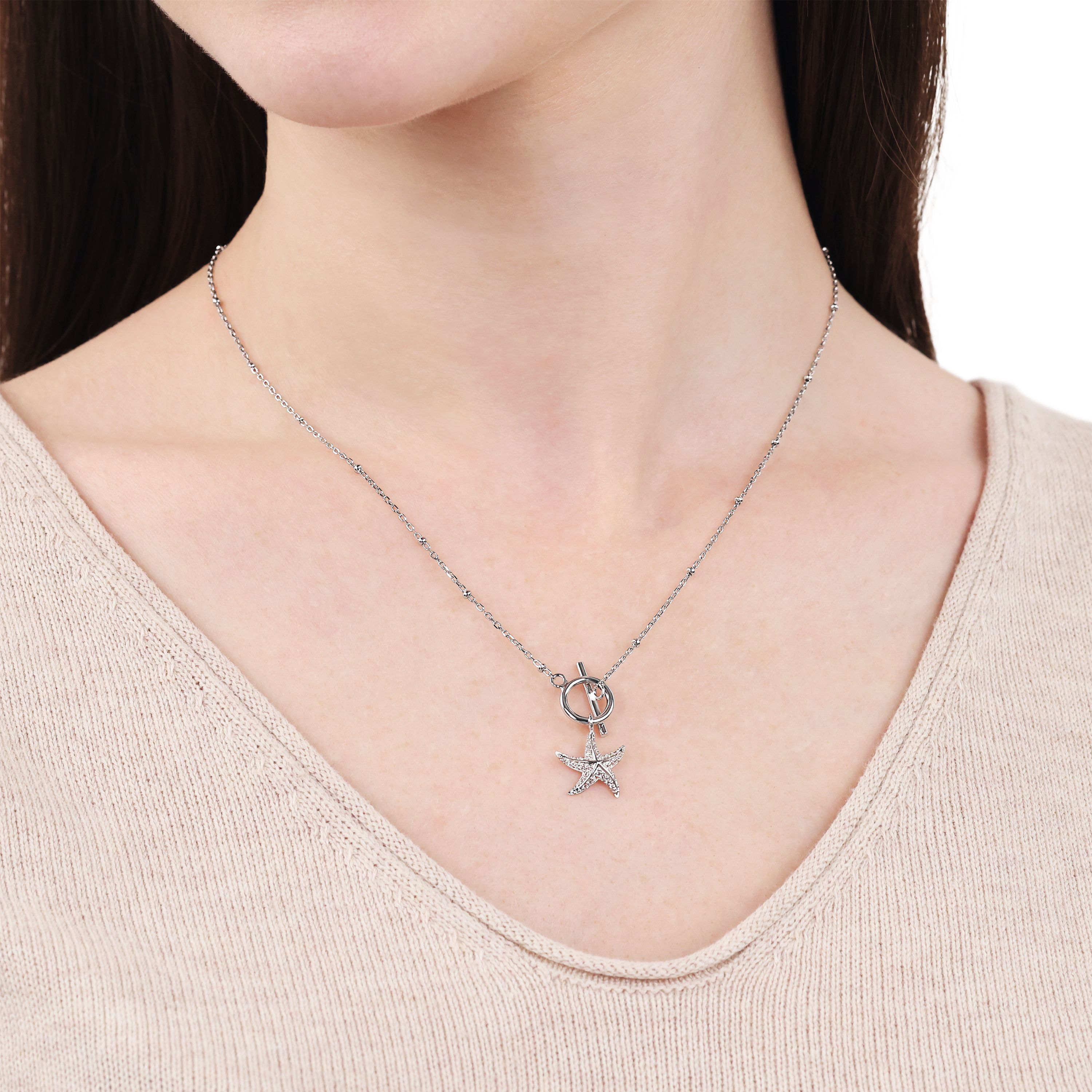 Tom Tailor Damen Halskette 2101253 mit Anhänger Seestern Silber 925 synth. Zirkonia