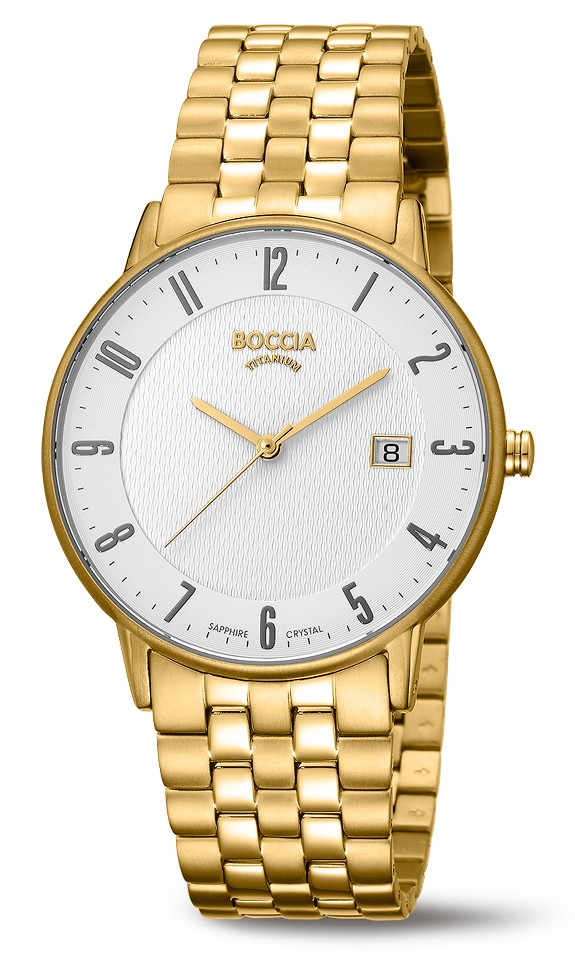 Boccia Herren Armbanduhr 3607-07 Slim Titan goldplattiert
