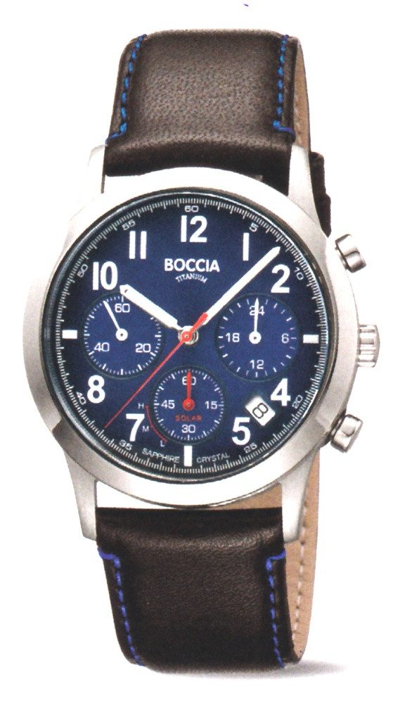 Boccia Herren Armbanduhr Solar 3735-02 Chronograph Titan Lederband braun