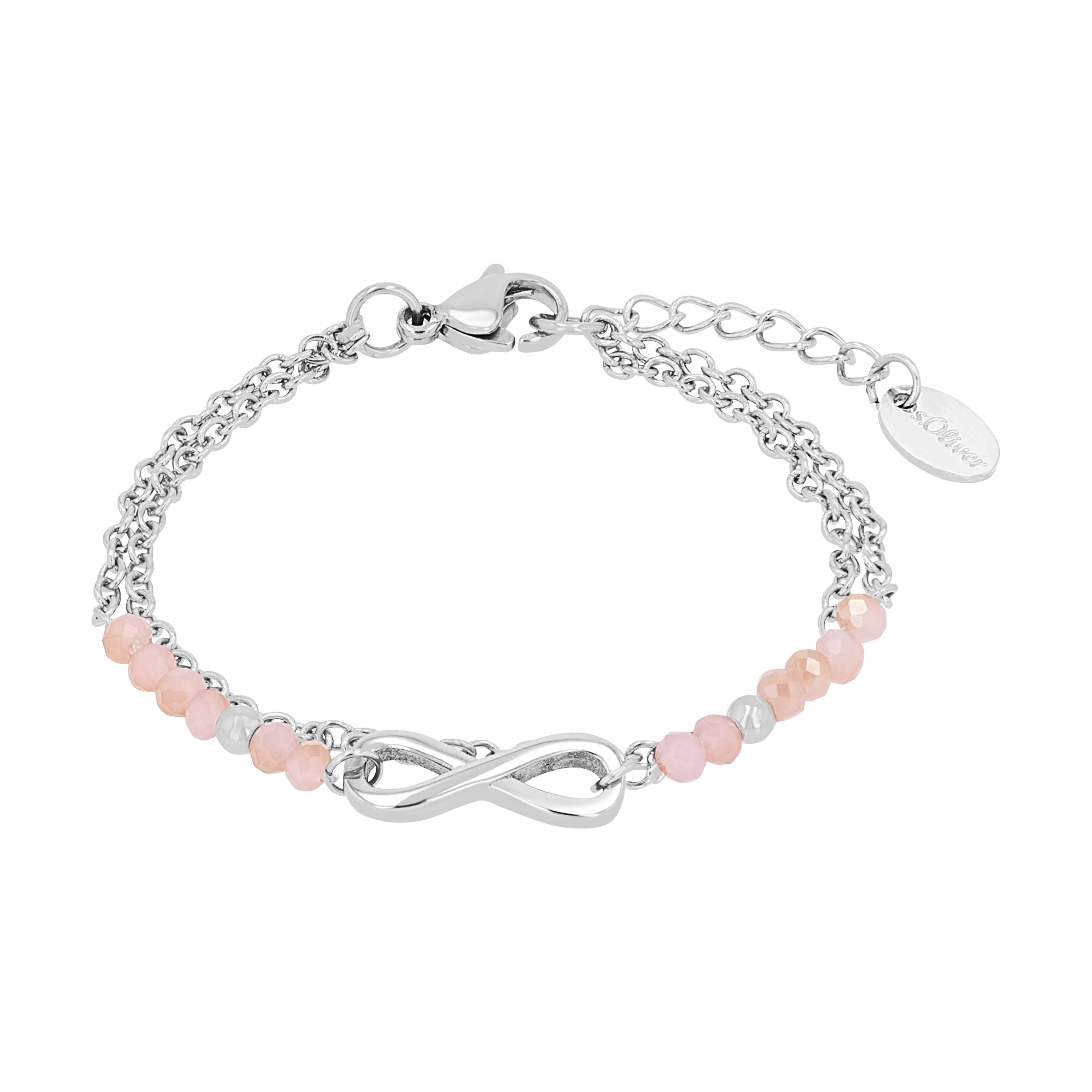 s.Oliver Mädchen Armband Infinity 2039719 Edelstahl mit Glasperlen rosa