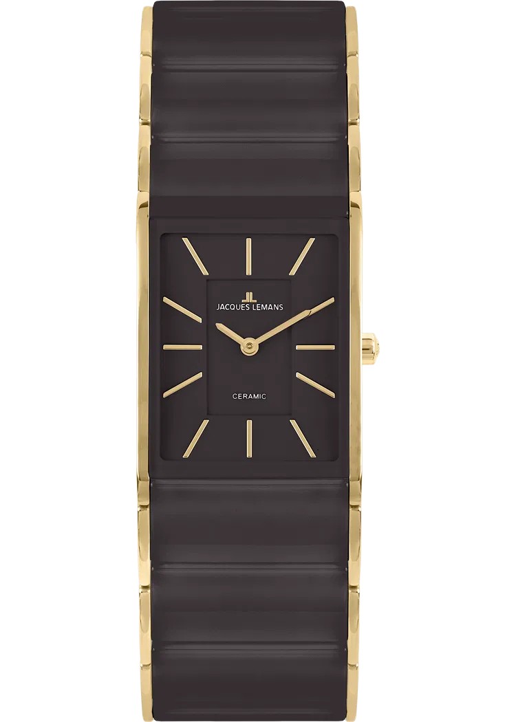 Jacques Lemans Damen Armbanduhr Dublin 1-2214G Edelstahl IP Gold Keramik braun