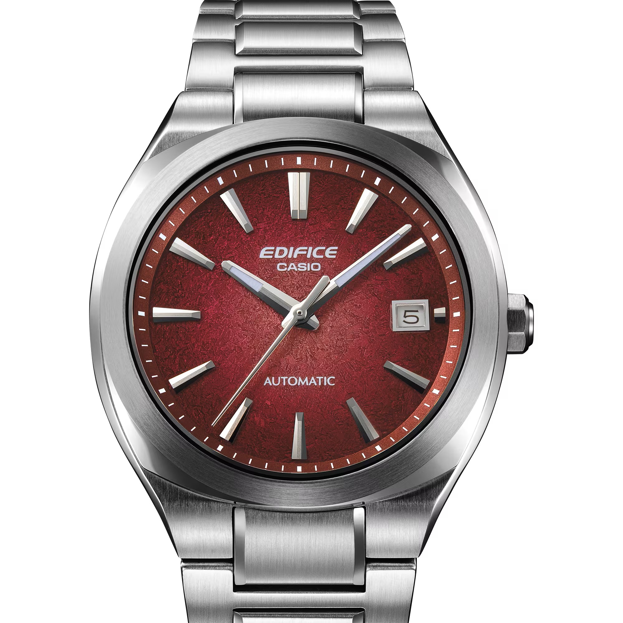 Casio Herren Armbanduhr Edifice EFK-200D-4AER Automatik Edelstahl dunkelrotes Zifferblatt