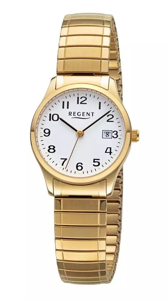 Regent Damen Armbanduhr F-1513 mit Zugband Edelstahl goldplattiert