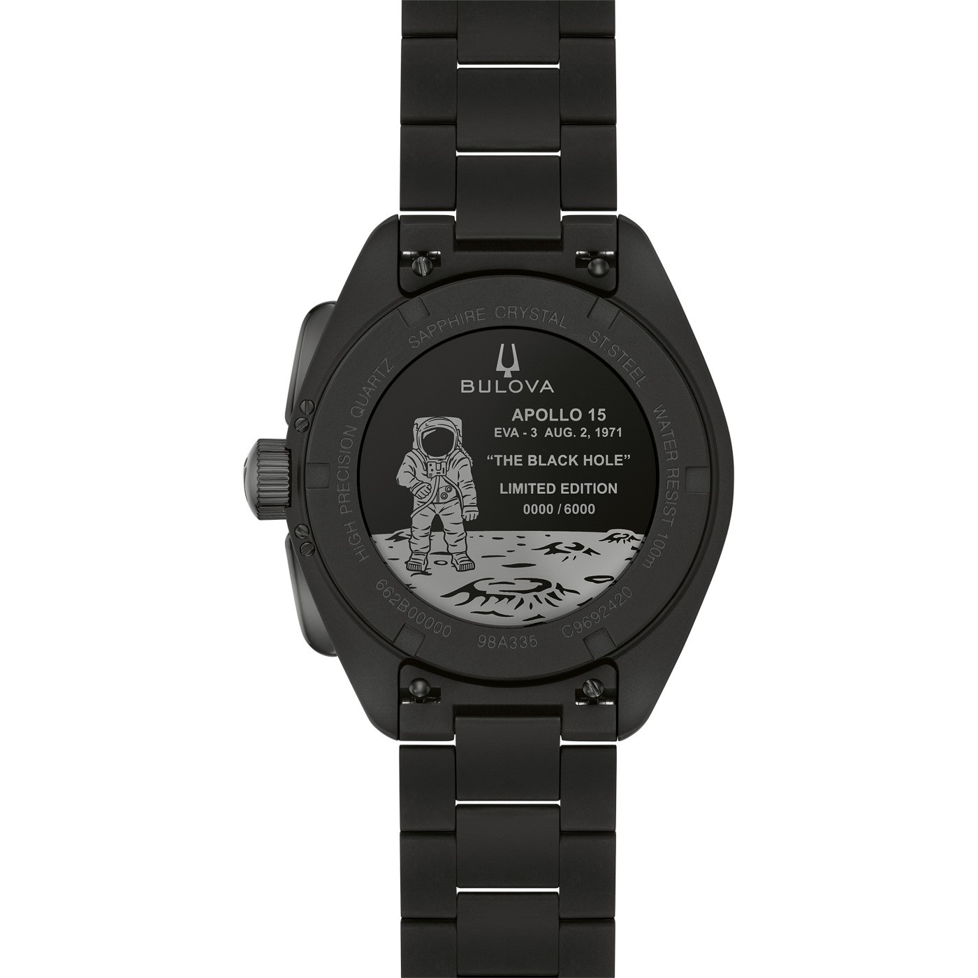 Bulova Herren Armbanduhr Lunar Pilot Black Hole 98A335 Chronograph Edelstahl Schwarz Limited Edition