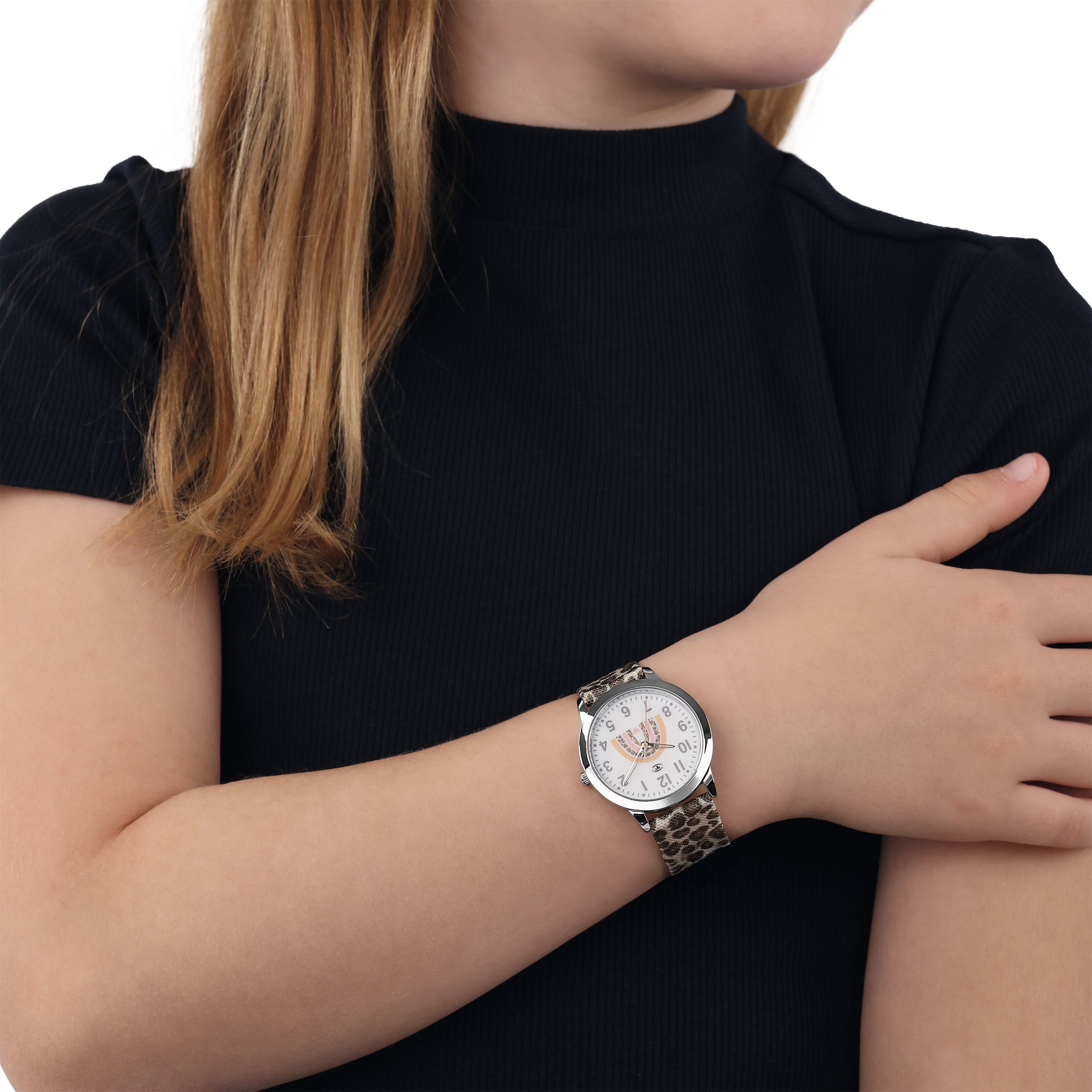 Tom Tailor Mädchen Armbanduhr 2100729 Textilband Leoparden-Print
