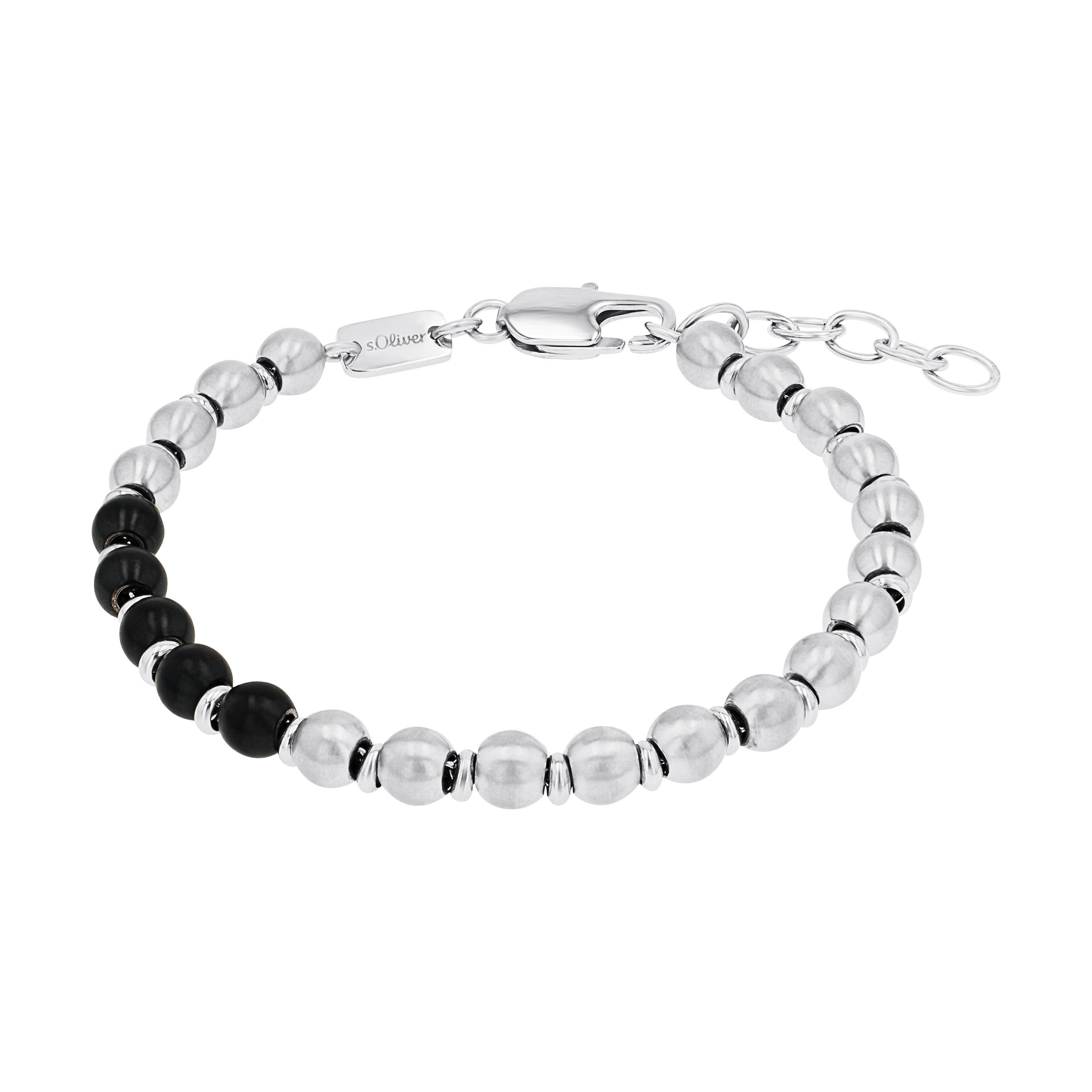s.Oliver Herren Armband 2036859 Edelstahl mit Achatkugeln schwarz