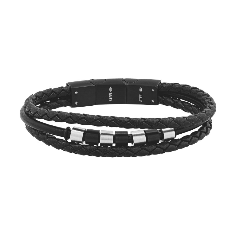 Tom Tailor Jungen Armband 2100612 Leder schwarz und Edelstahl