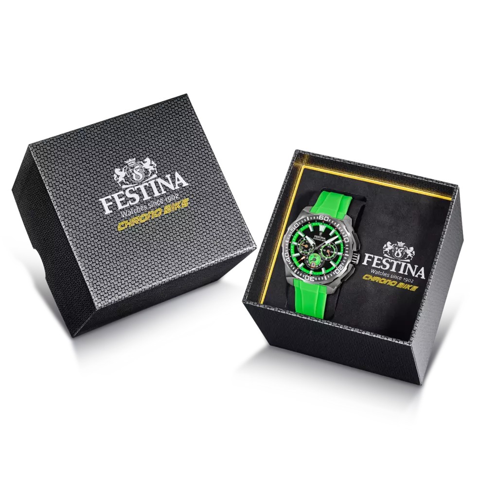 Festina Herren Armbanduhr Chrono Bike F20725/3 Edelstahl Silikonarmband grün
