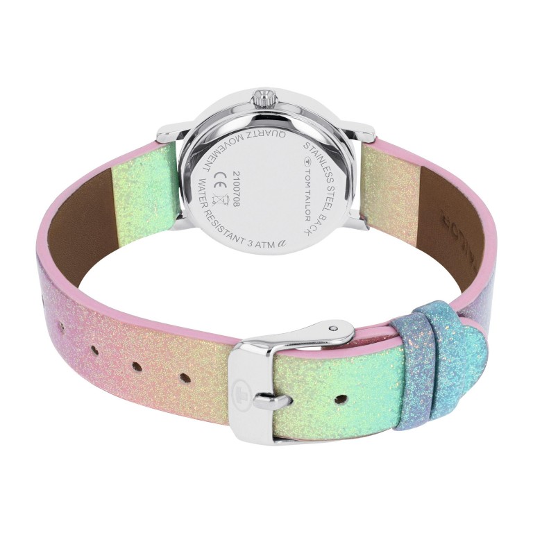 Tom Tailor Mädchen Armbanduhr 2100708 Kunstlederband Glitzer Rainbow