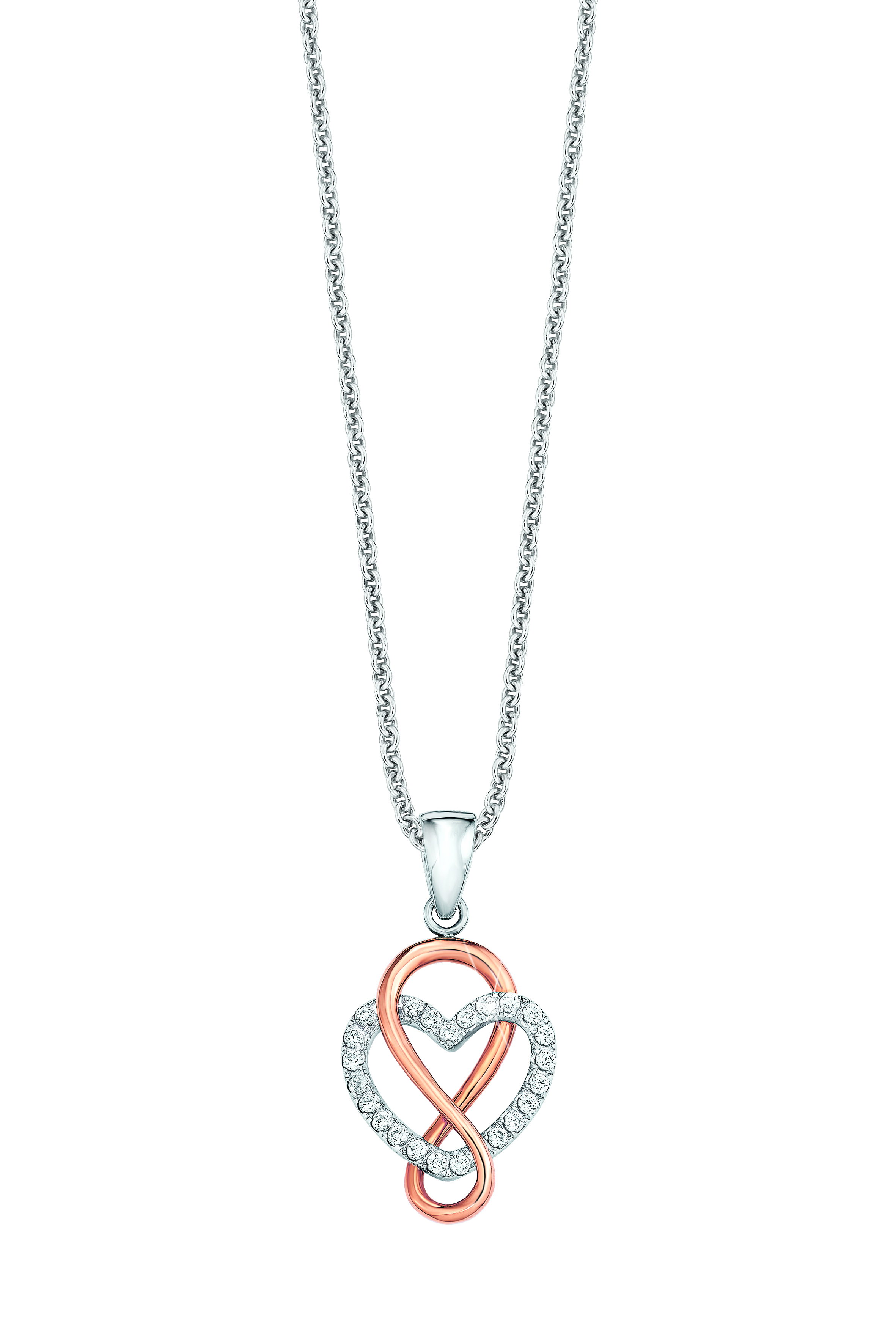 s.Oliver Damen Halskette 9081684 Herz Silber bicolor Zirkonia