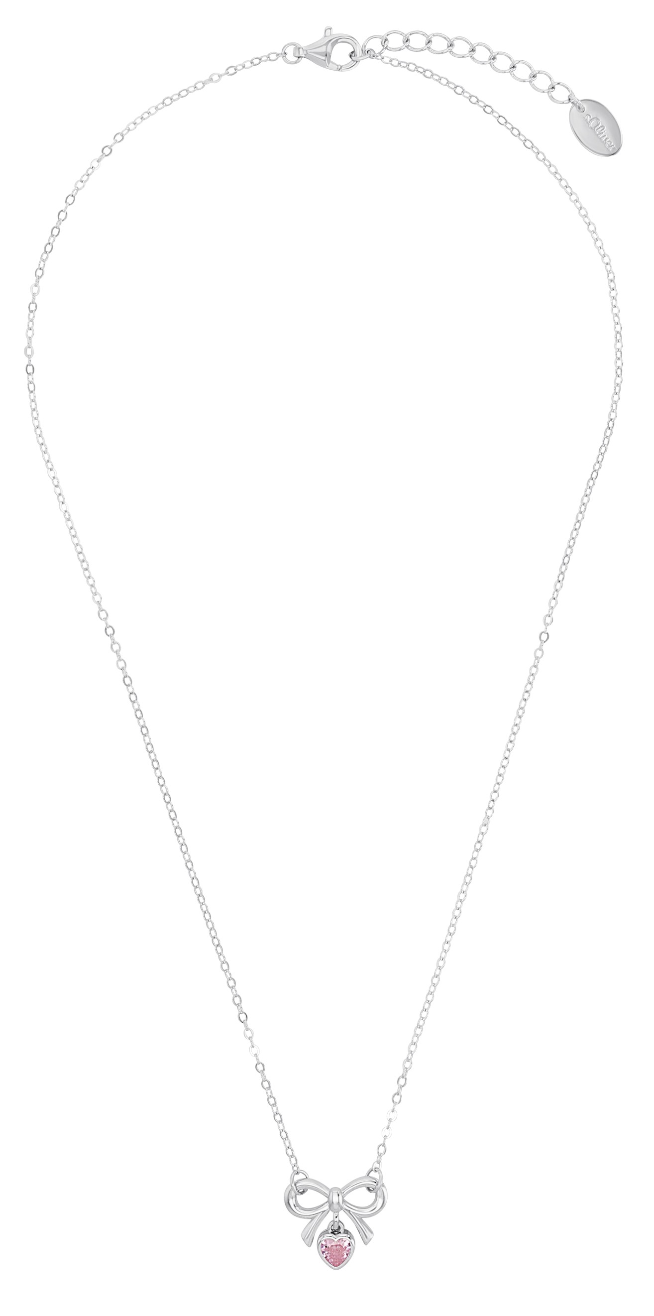 s.Oliver Mädchen Halskette 2039715 Schleife Silber 925 synth. Zirkonia rosa