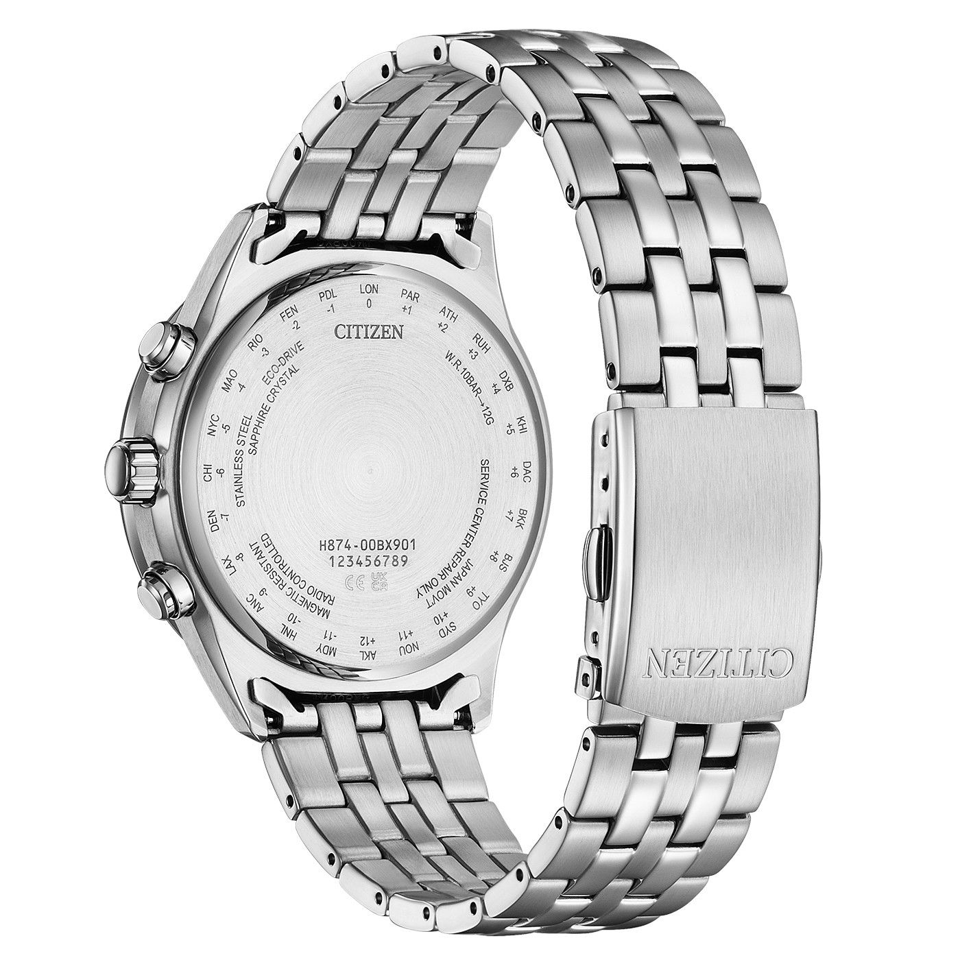 Citizen Herren Armbanduhr BY1030-50L Funk Solar mit Mondphase Edelstahl