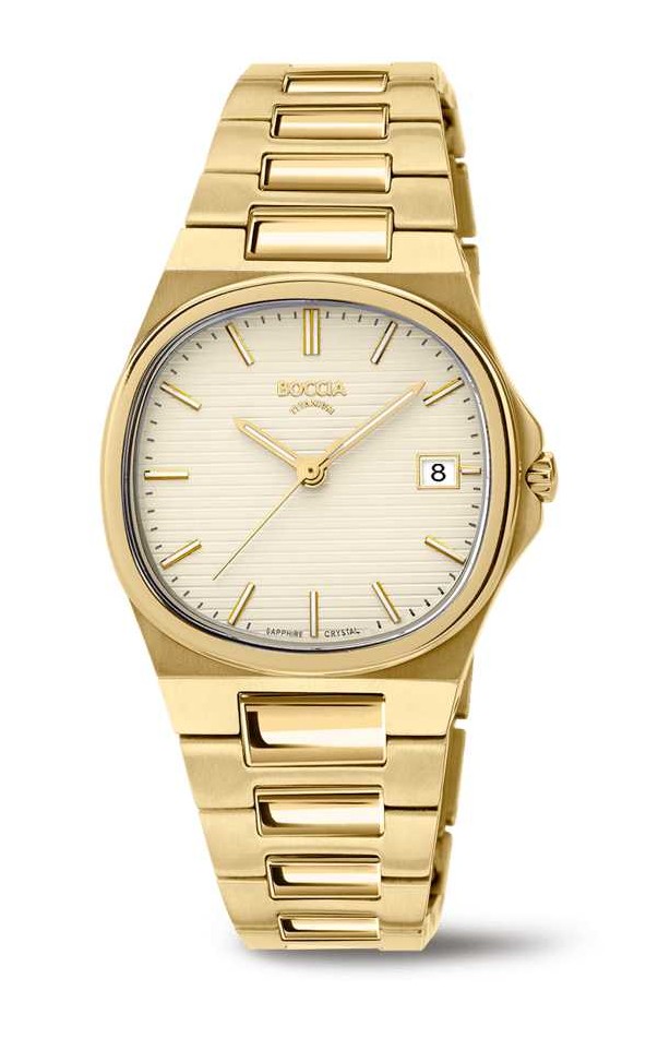 Boccia Damen Armbanduhr Slim 3348-04 Titan Gelbgold IP