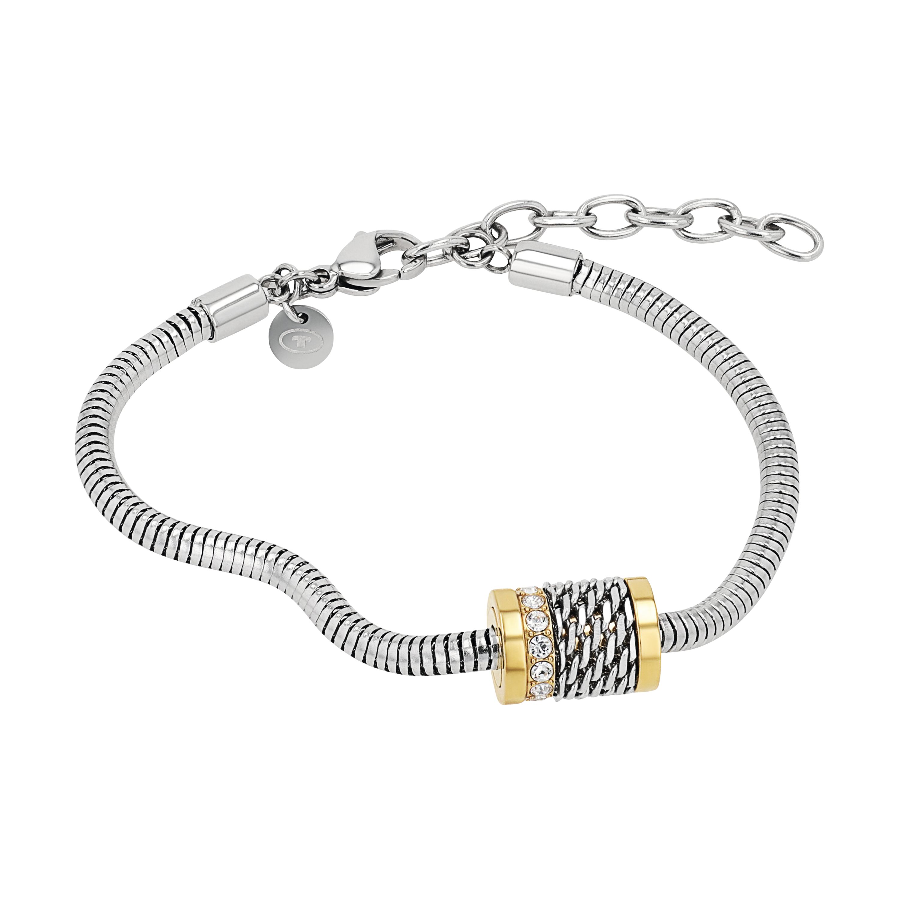 Tom Tailor Damen Armband 2101293 Edelstahl Schlangengliederung mit Schmuck-Beads bicolor 