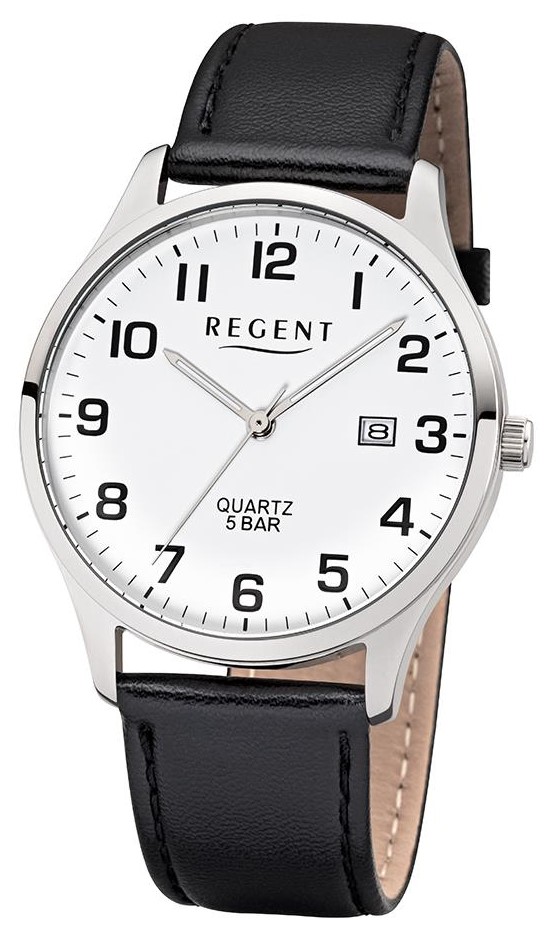 Regent Herren Armbanduhr F-1241 Edelstahl Lederband schwarz